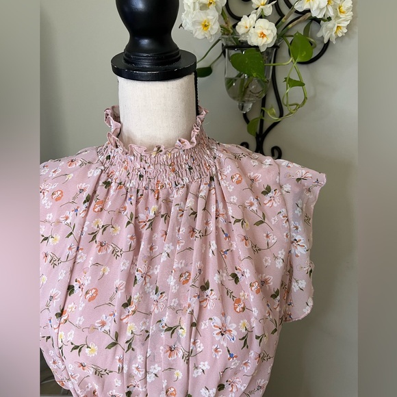 Melloday Smocked Mock Neck Tiered Pink Floral Maxi Dress - NWT, size XL - Picture 5 of 13